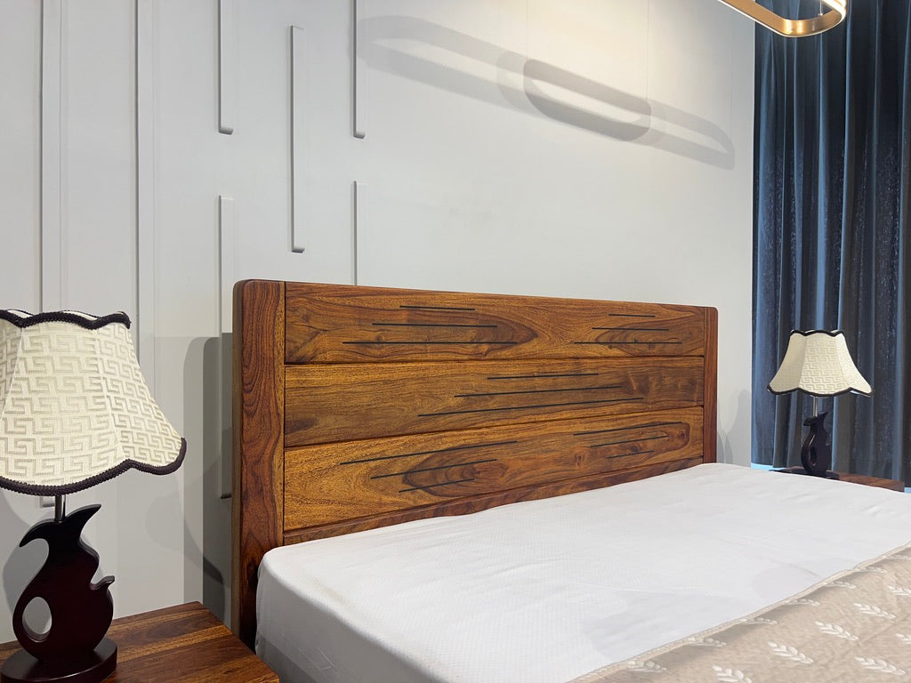 Sheesham Wood Bed Without Storage, Solid Wood in Natural Finish, Modern Design | Single Bed - Mattress Size (78"x48") | Bedroom Furniture | Without Mattress & Side Tables | Low Highted
