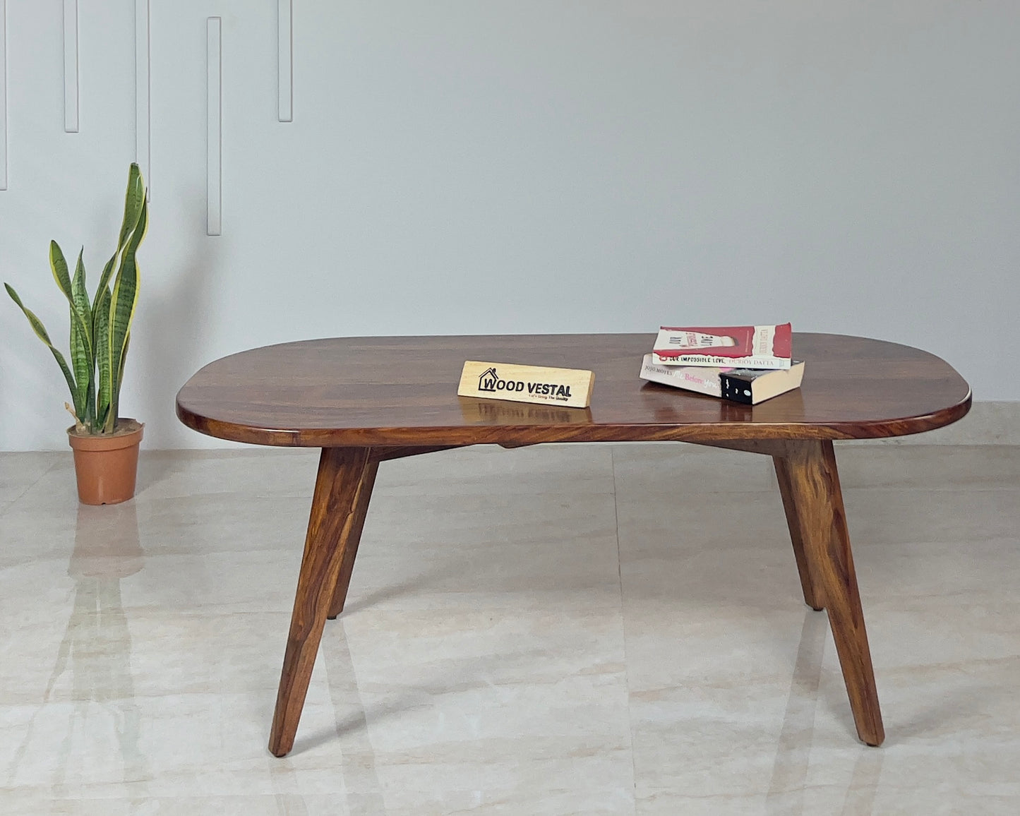 Sheesham Wood Centre Table - Ellipse Shaped- Elegant, Foldable, and Durable | Wooden Centre Table | Coffee Table | Living Room Furniture