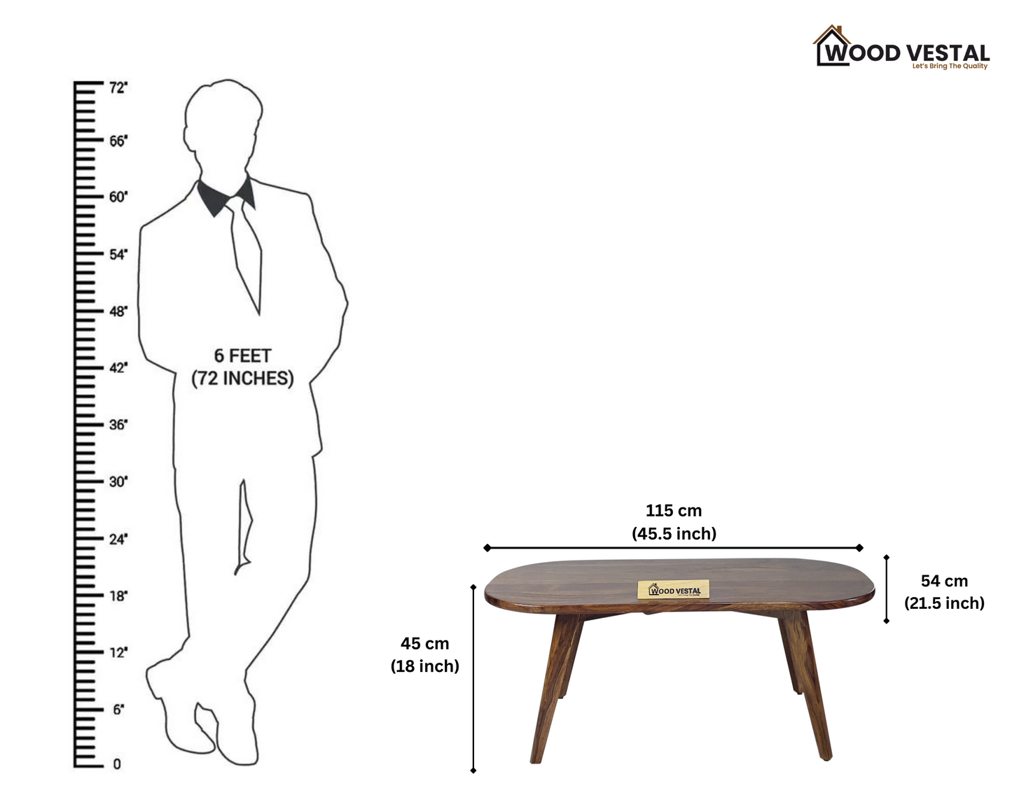 Sheesham Wood Centre Table - Ellipse Shaped- Elegant, Foldable, and Durable | Wooden Centre Table | Coffee Table | Living Room Furniture