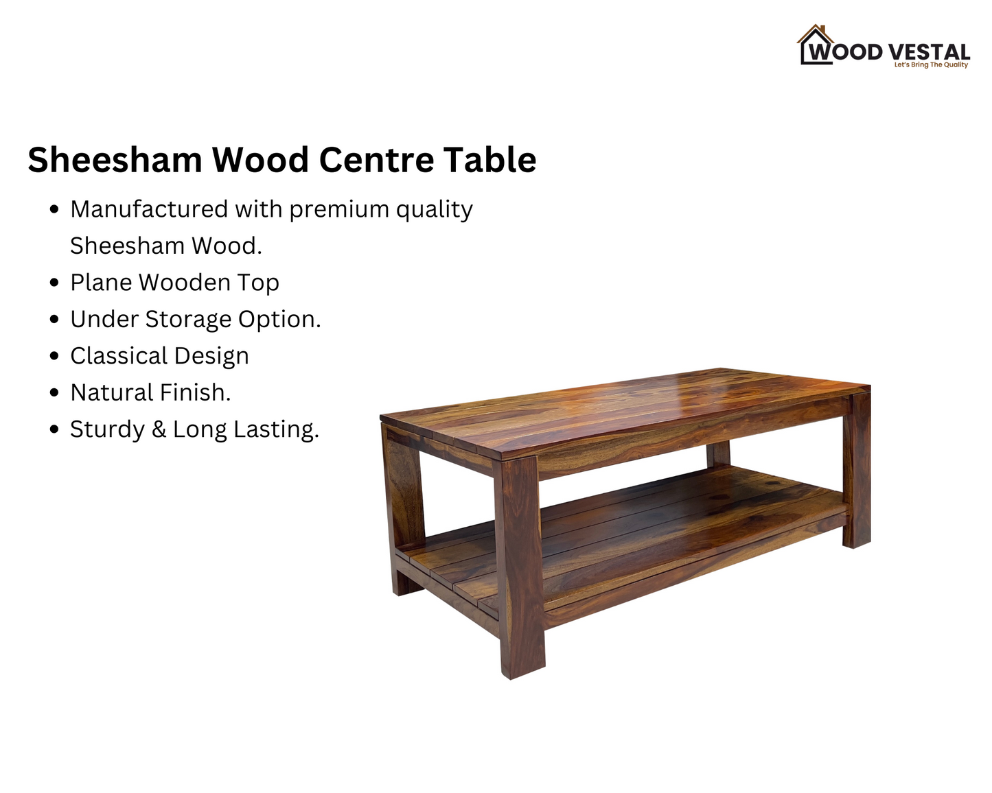 Sheesham Wood Coffee Table/ Centre Table - Group Design on Top - Natural Finish
