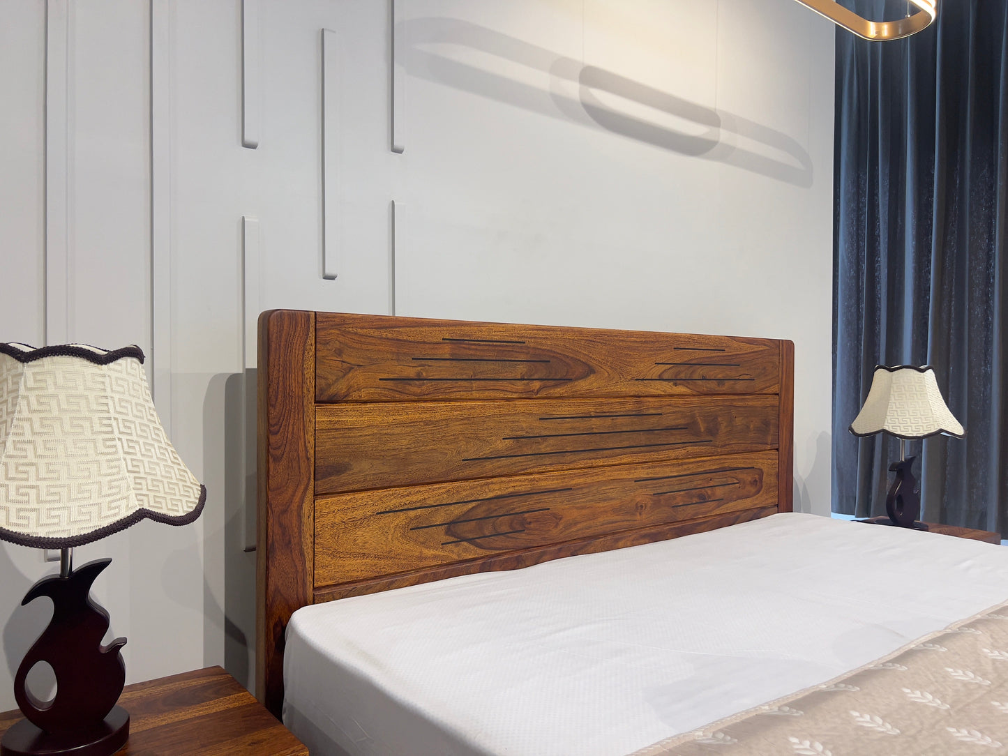 Sheesham Wood Bed Without Storage, Solid Wood in Natural Finish, Modern Design | King Size - Mattress Size (78"x72") | Bedroom Furniture | Without Mattress & Side Tables | Low Highted