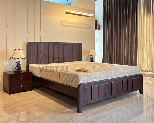 Wood Vestal Sheesham Wood Bed with Vertical Slat Head & Foot , Solid Wood in Natural Finish, Modern Design | King Size - (78"x72") | Without Mattress & Side Tables | Low Highted | WS - VG - 6 - D