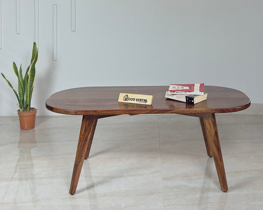 Sheesham Wood Centre Table - Ellipse Shaped- Elegant, Foldable, and Durable | Wooden Centre Table | Coffee Table | Living Room Furniture