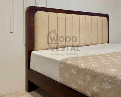 Wood Vestal Sheesham Wood Bed with Upholstered Head & Foot, Solid Wood, Modern Design | King Size - (78"x72") | Without Mattress & Side Tables | Low Highted | WS - DQ - 6 - D
