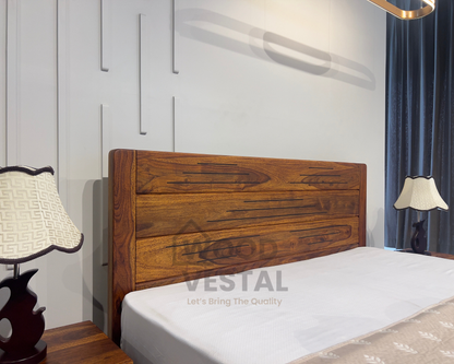 Sheesham Wood Bed Without Storage, Solid Wood in Natural Finish, Modern Design | King Size - Mattress Size (78"x72") | Bedroom Furniture | Without Mattress & Side Tables | Low Highted