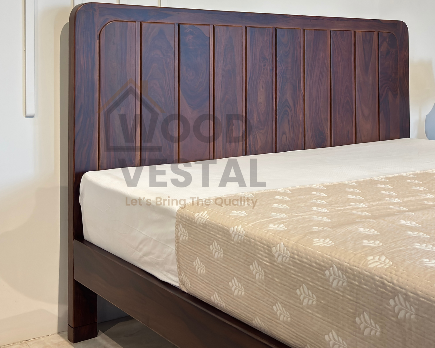 Wood Vestal Sheesham Wood Bed with Vertical Slat Head & Foot , Solid Wood in Natural Finish, Modern Design | Queen Size - (78"x60") | Without Mattress & Side Tables | Low Highted | WS - VG - 5 - D