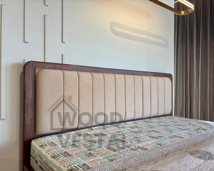 Wood Vestal Sheesham Wood Bed with Upholstered Head & Vertical Slat Foot, Solid Wood in Natural Finish, Modern Design | Queen Size - (78"x60") Without Mattress & Side Tables | With Storage | Storage - QVG - 5 - N