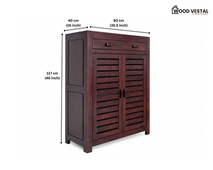 Sheesham Wood Shoe Rack with Drawers - Walnut Finish