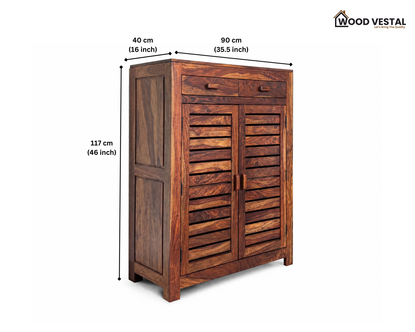 Sheesham Wood Shoe Rack with Drawers - Natural Finish