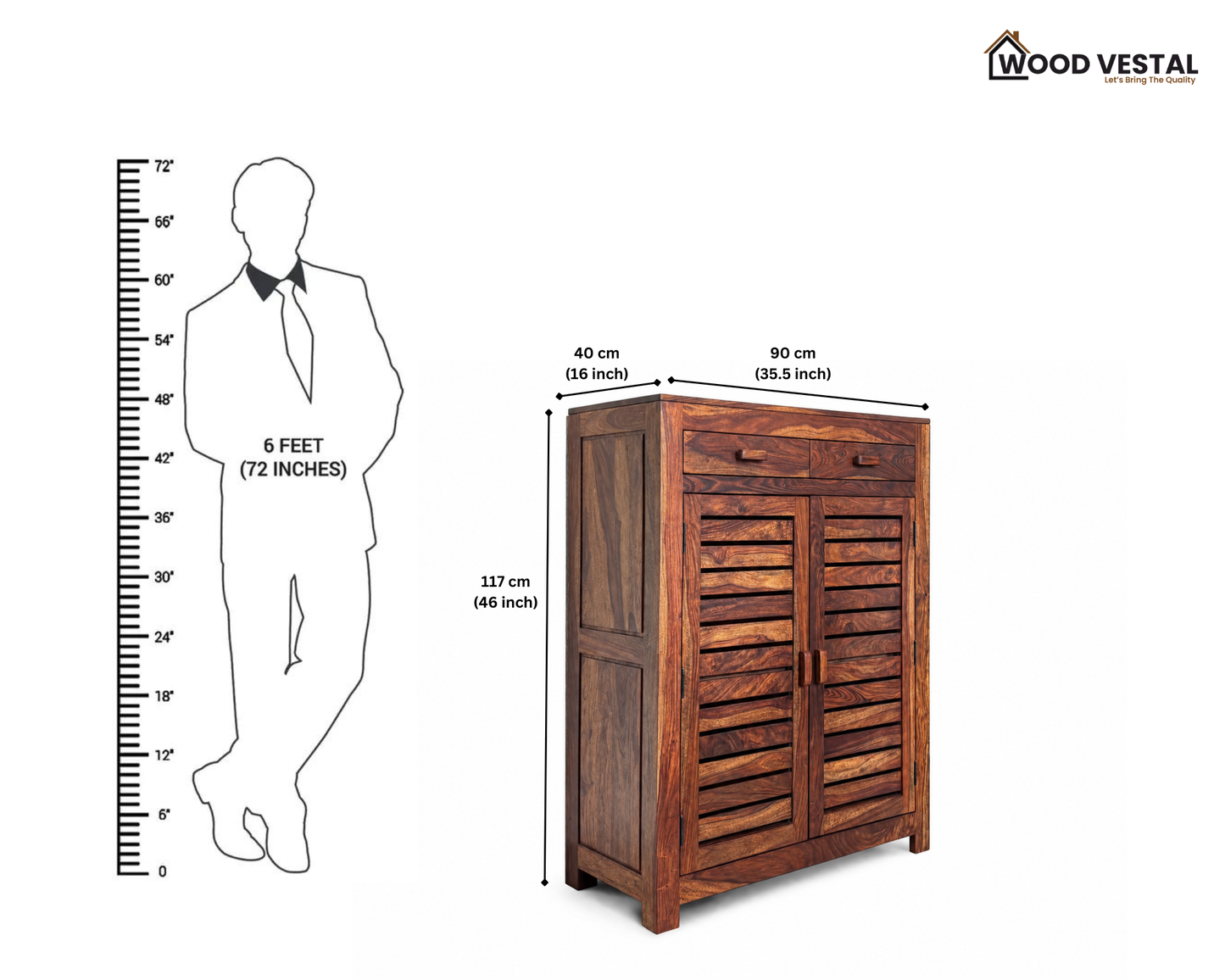 Sheesham Wood Shoe Rack with Drawers - Natural Finish