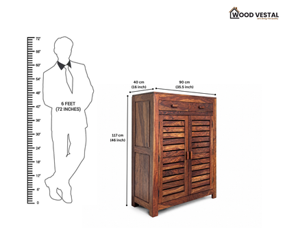 Sheesham Wood Shoe Rack with Drawers - Natural Finish