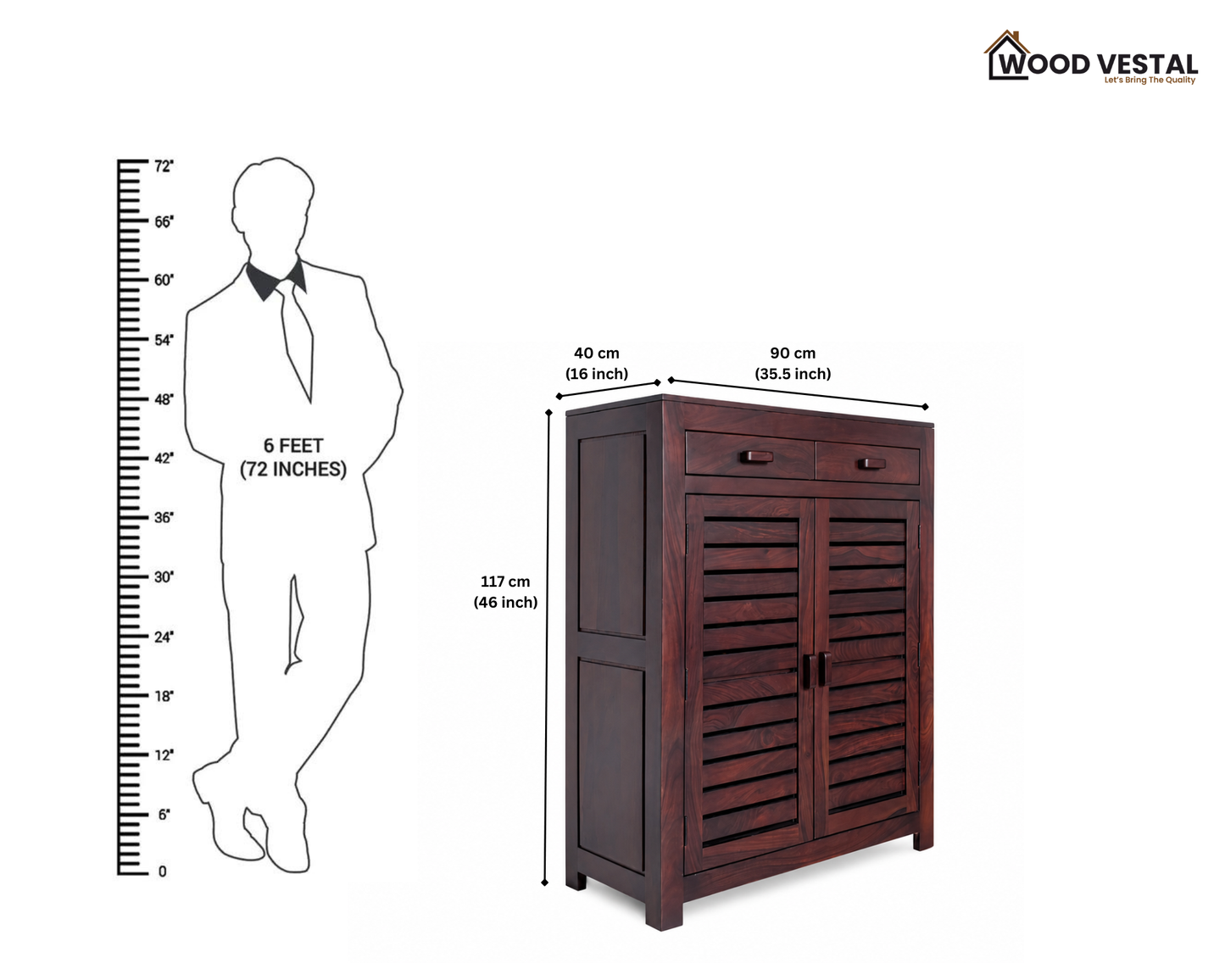 Sheesham Wood Shoe Rack with Drawers - Walnut Finish