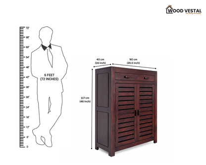Sheesham Wood Shoe Rack with Drawers - Walnut Finish