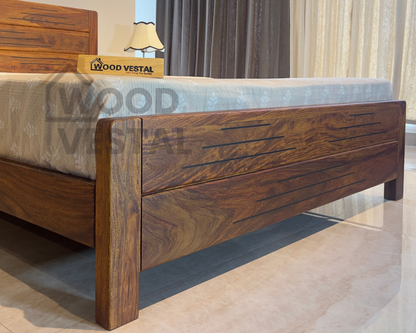 Sheesham Wood Bed Without Storage, Solid Wood in Natural Finish, Modern Design | King Size - Mattress Size (78"x72") | Bedroom Furniture | Without Mattress & Side Tables | Low Highted