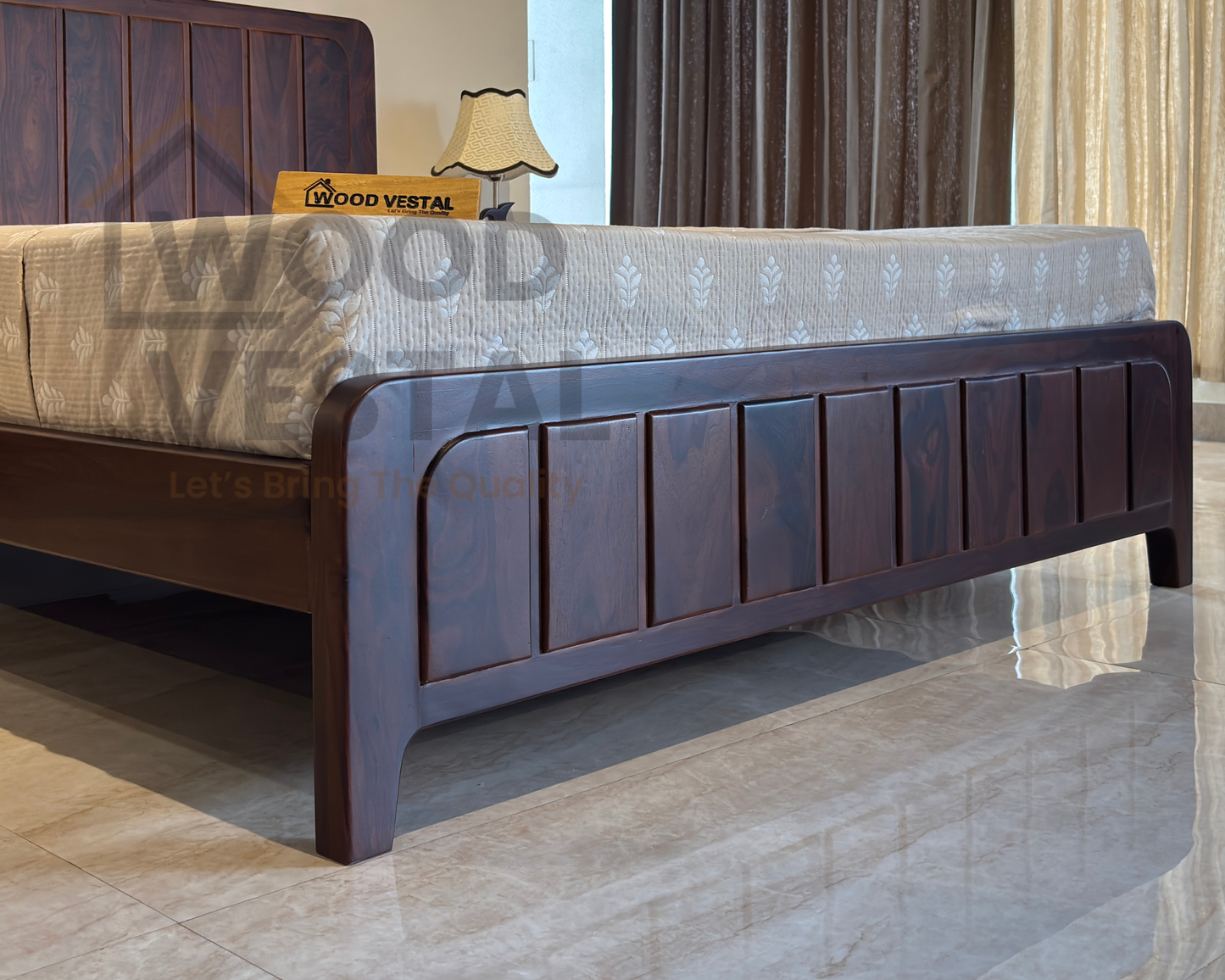 Wood Vestal Sheesham Wood Bed with Vertical Slat Head & Foot , Solid Wood in Natural Finish, Modern Design | Queen Size - (78"x60") | Without Mattress & Side Tables | Low Highted | WS - VG - 5 - D