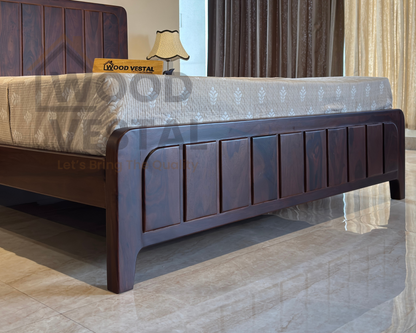 Wood Vestal Sheesham Wood Bed with Vertical Slat Head & Foot , Solid Wood in Natural Finish, Modern Design | Queen Size - (78"x60") | Without Mattress & Side Tables | Low Highted | WS - VG - 5 - D