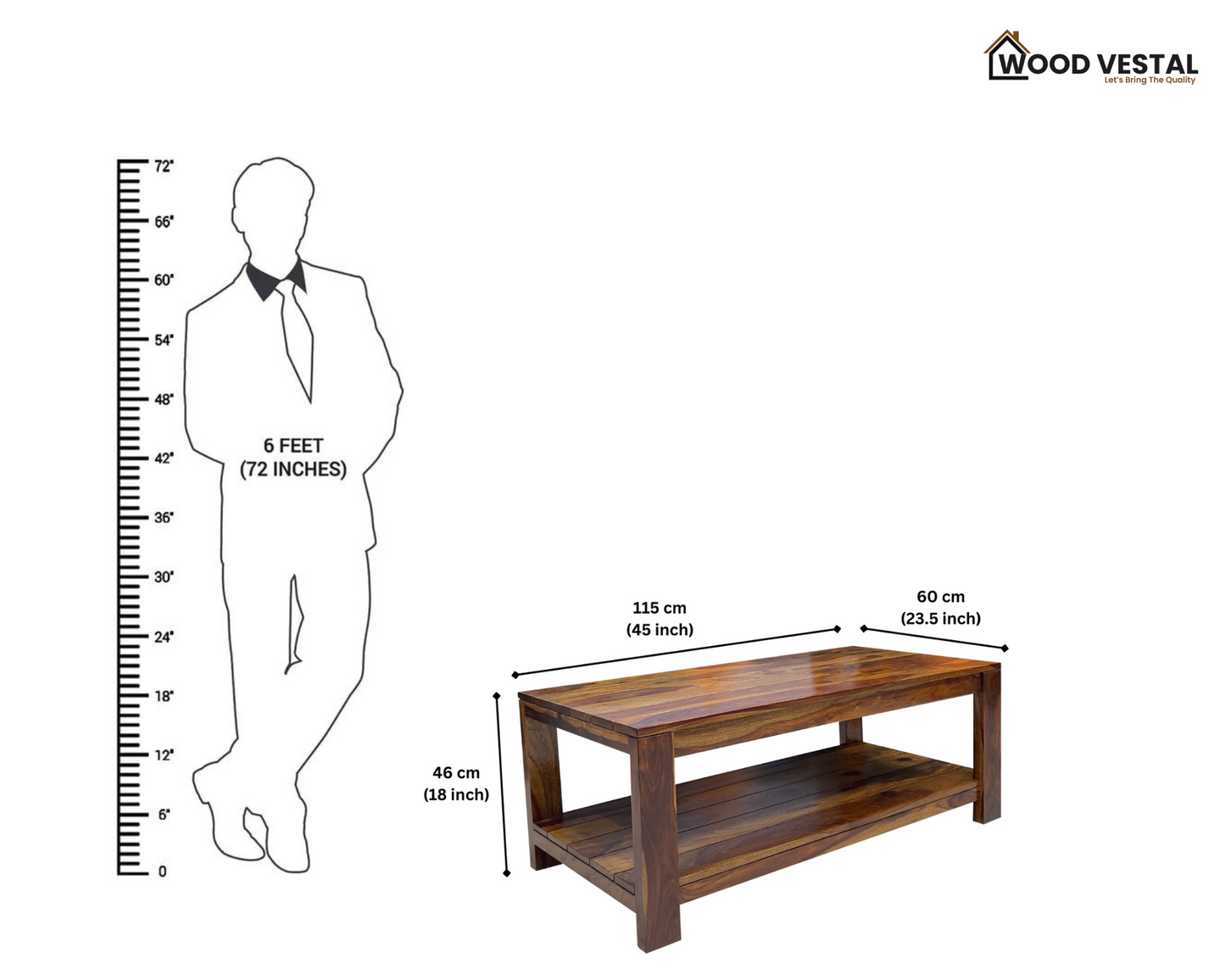 Sheesham Wood Coffee Table/ Centre Table - Group Design on Top - Natural Finish