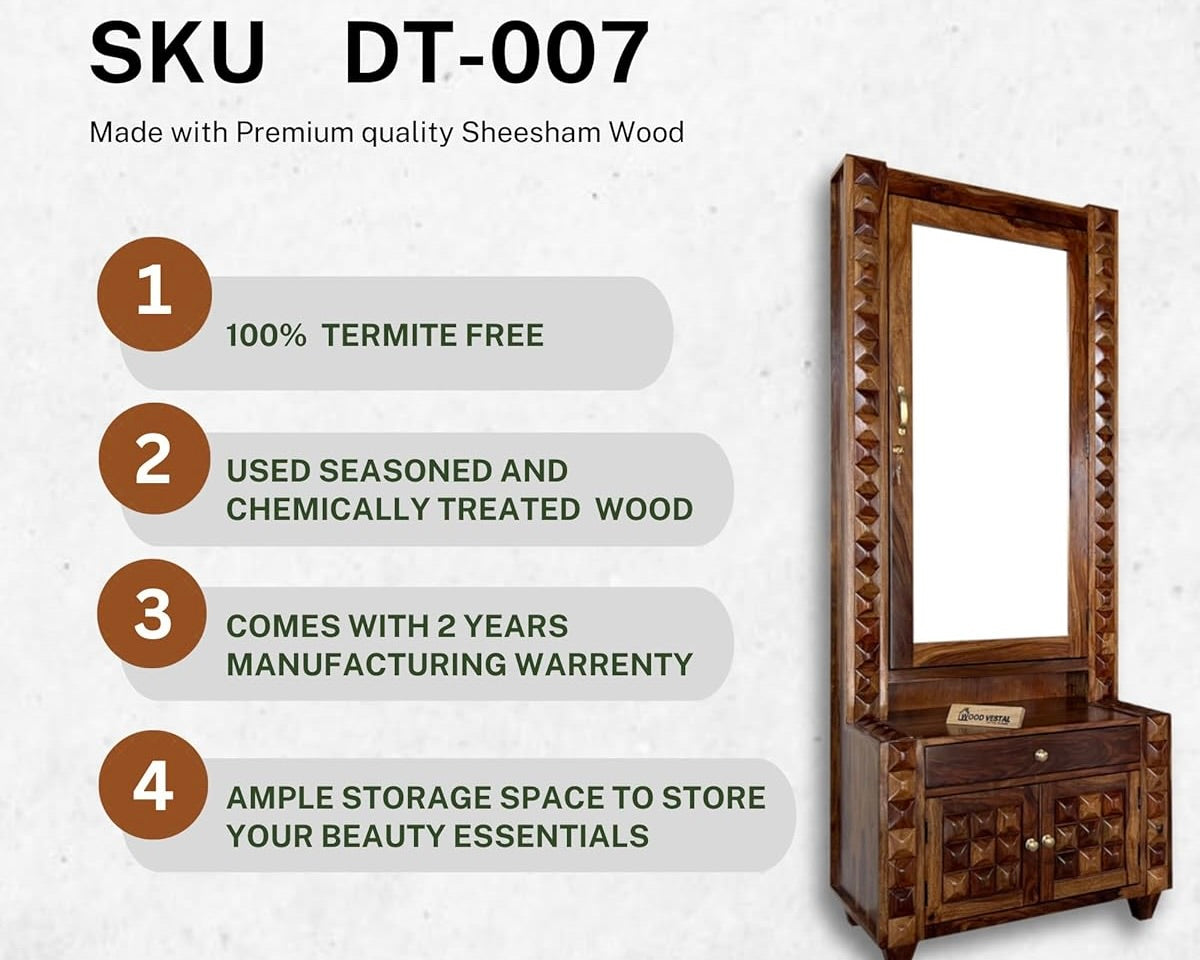 Sheesham Wood Dressing Table - Wooden Diamond Design | Wooden Dressing Table for Bedroom