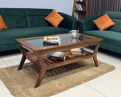 Sheesham Wood Coffee Table/ Centre Table Glass Top Design