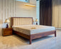 Sheesham Wood Modern Platform Bed with Upholstered Head Board, Solid Wood in Natural Finish, Modern Design | Queen Size - (78"x60") | Without Mattress & Side Tables | Low Highted