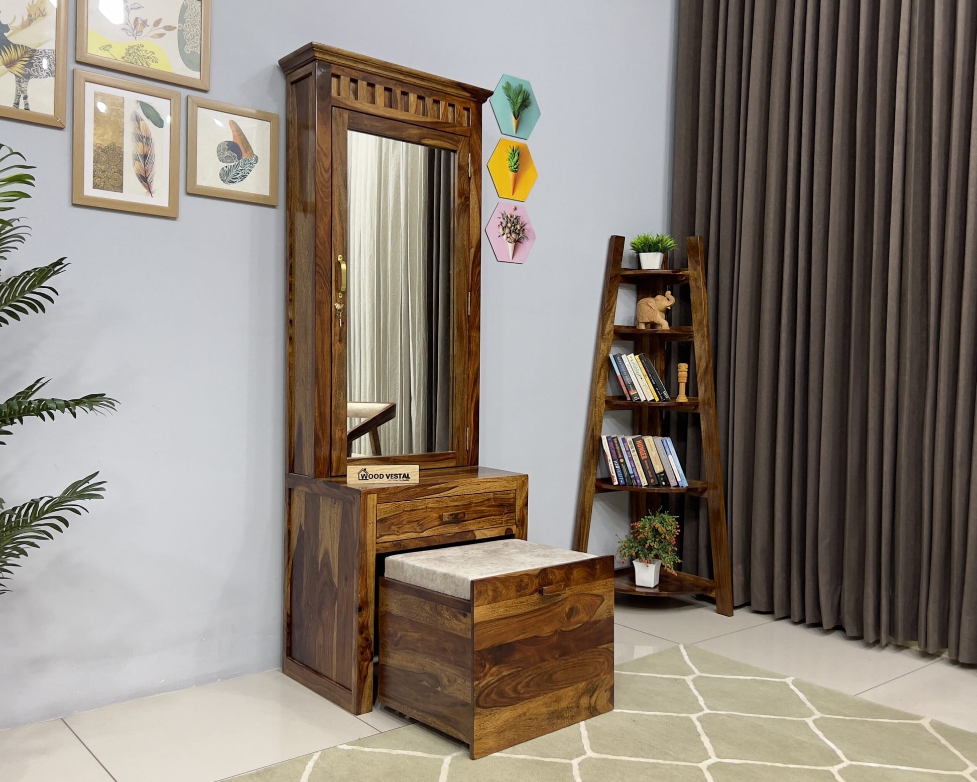 Sheesham Wood Dressing Table with Stool | Wooden Dressing Table for Be Wood Vestal Sheesham Wood Dressing Table with Stool | Wooden Dressing Table for Be Wood Vestal