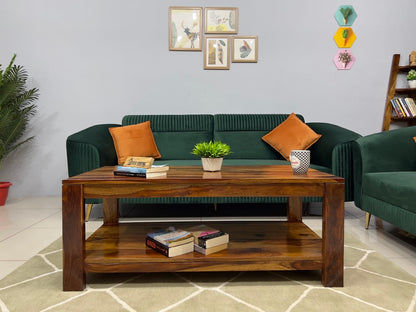 Sheesham Wood Coffee Table/ Centre Table - Group Design on Top - Natural Finish