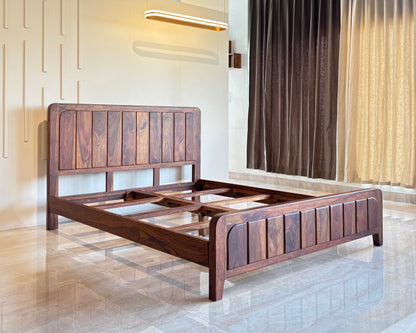 Wood Vestal Sheesham Wood Bed with Vertical Slat Head & Foot , Solid Wood in Natural Finish, Modern Design | King Size - (78"x72") | Without Mattress & Side Tables | Low Highted | WS - VG - 6'