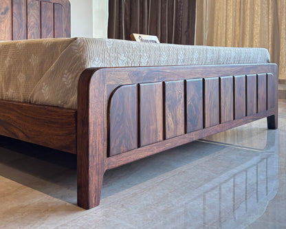 Wood Vestal Sheesham Wood Bed with Vertical Slat Head & Foot , Solid Wood in Natural Finish, Modern Design | Queen Size - (78"x60") | Without Mattress & Side Tables | Low Highted | WS - VG - 5'