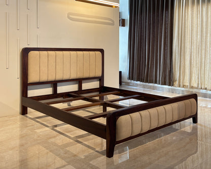 Wood Vestal Sheesham Wood Bed with Upholstered Head & Foot, Solid Wood, Modern Design | King Size - (78"x72") | Without Mattress & Side Tables | Low Highted | WS - DQ - 6' |  Walnut Finish