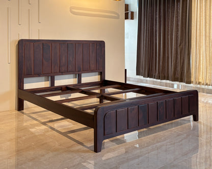 Wood Vestal Sheesham Wood Bed with Vertical Slat Head & Foot , Solid Wood in Natural Finish, Modern Design | Queen Size - (78"x60") | Without Mattress & Side Tables | Low Highted | WS - VG - 5 - D