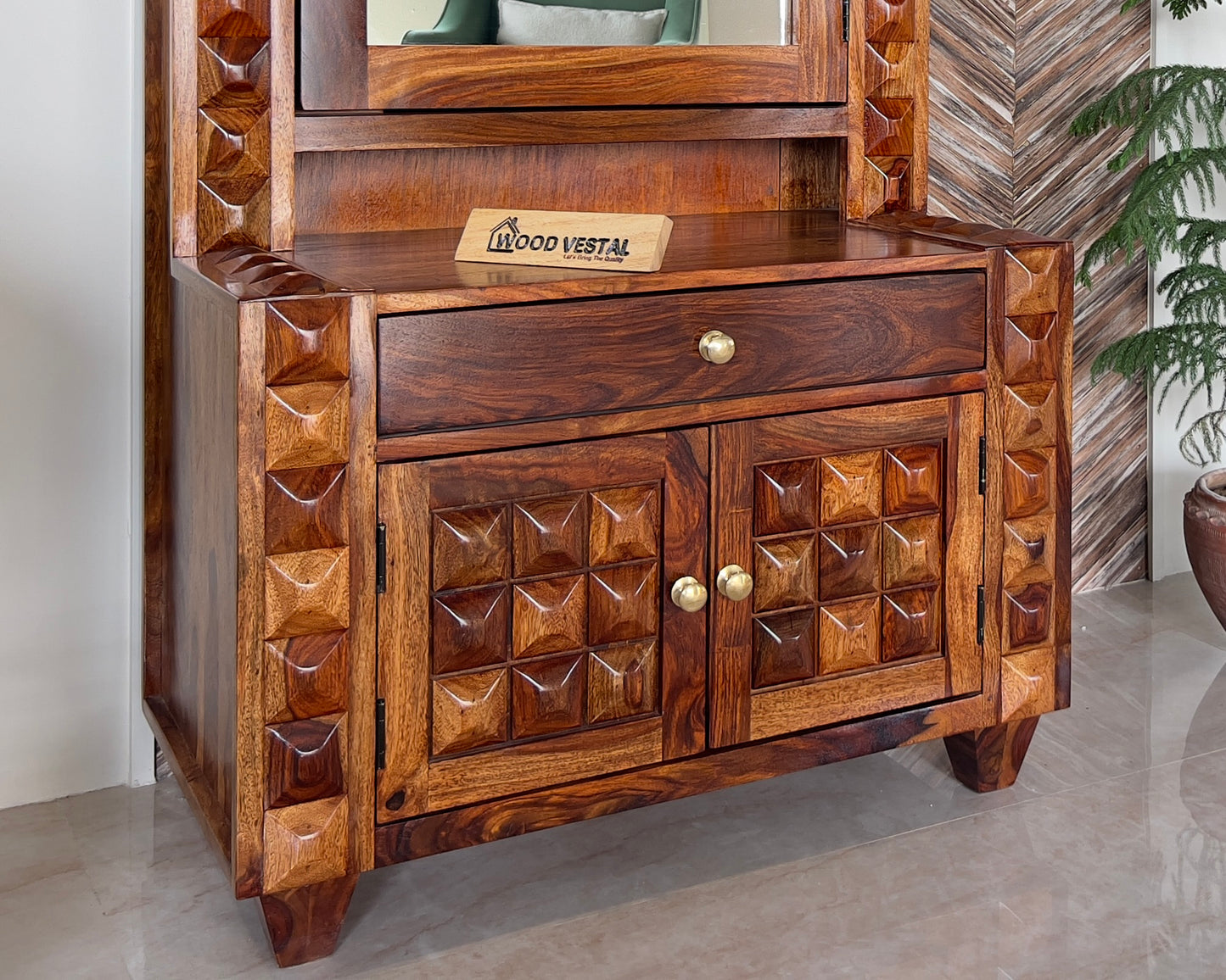 Sheesham Wood Dressing Table - Wooden Diamond Design | Wooden Dressing Table for Bedroom