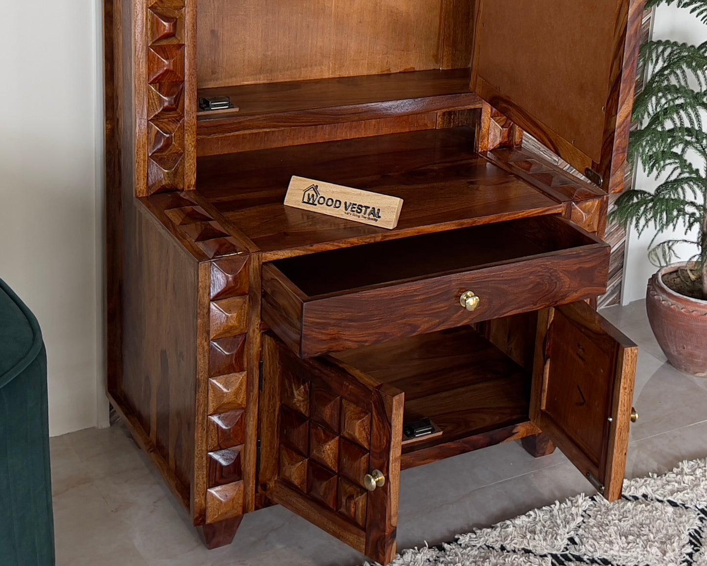 Sheesham Wood Dressing Table - Wooden Diamond Design | Wooden Dressing Table for Bedroom