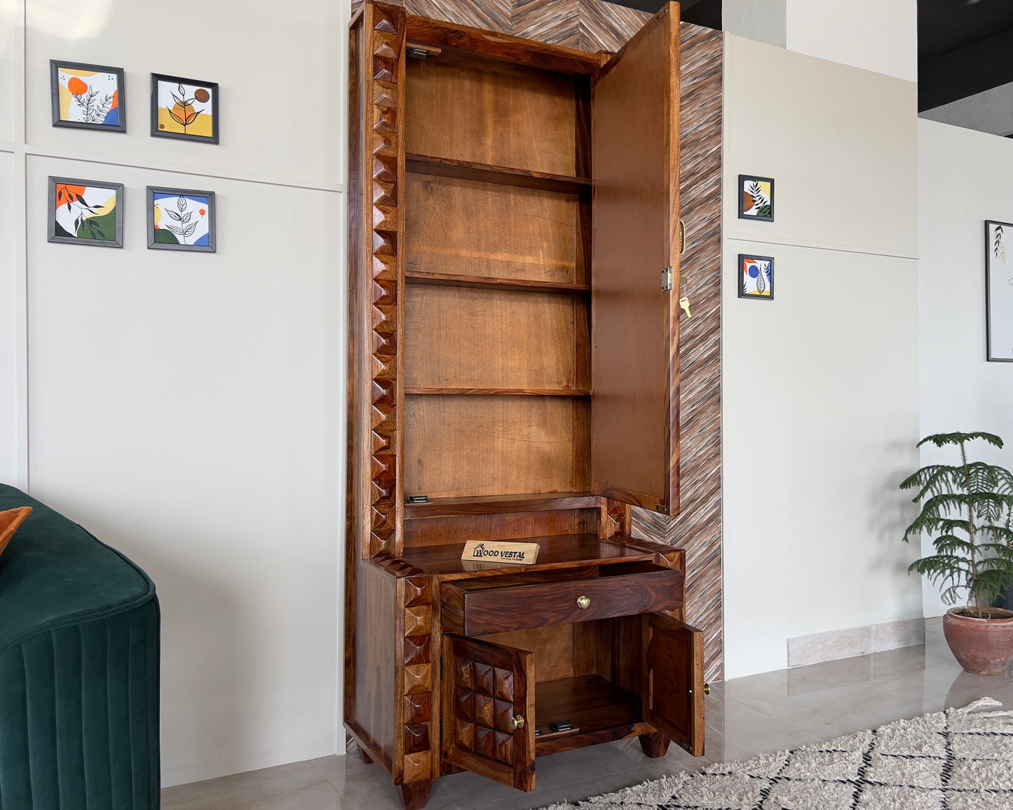 Sheesham Wood Dressing Table - Wooden Diamond Design | Wooden Dressing Table for Bedroom