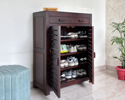 Sheesham Wood Shoe Rack with Drawers - Walnut Finish
