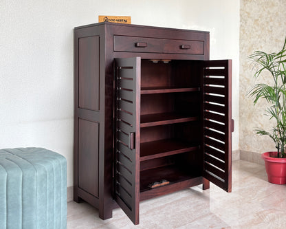 Sheesham Wood Shoe Rack with Drawers - Walnut Finish