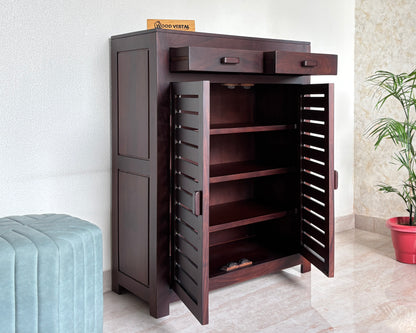 Sheesham Wood Shoe Rack with Drawers - Walnut Finish