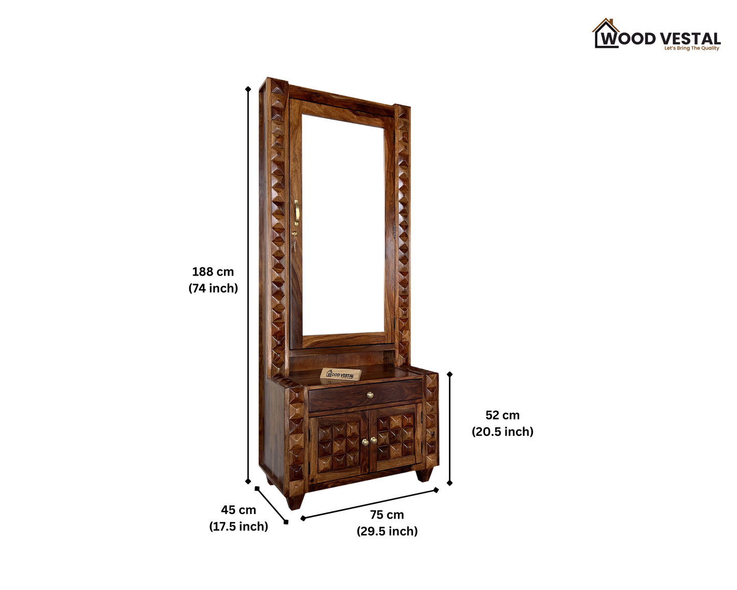 Sheesham Wood Dressing Table - Wooden Diamond Design | Wooden Dressing Table for Bedroom