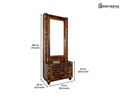 Sheesham Wood Dressing Table - Wooden Diamond Design | Wooden Dressing Table for Bedroom