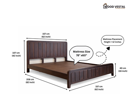 Wood Vestal Sheesham Wood Bed with Vertical Slat Head & Foot , Solid Wood in Natural Finish, Modern Design | Queen Size - (78"x60") | Without Mattress & Side Tables | Low Highted | WS - VG - 5 - D