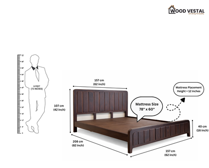 Wood Vestal Sheesham Wood Bed with Vertical Slat Head & Foot , Solid Wood in Natural Finish, Modern Design | Queen Size - (78"x60") | Without Mattress & Side Tables | Low Highted | WS - VG - 5 - D