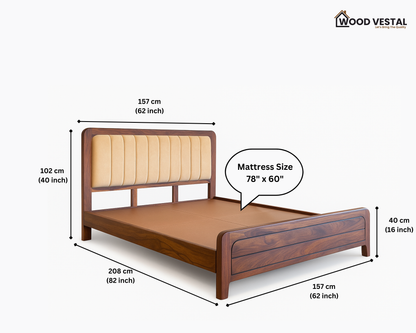 Wood Vestal Sheesham Wood Bed with Upholstered Head & Horizontal Foot, Solid Wood in Natural Finish, Modern Design | Queen Size - (78"x60") | Without Mattress & Side Tables | Low Hight | WS - QHG - 5'