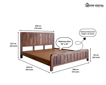 Wood Vestal Sheesham Wood Bed with Vertical Slat Head & Foot , Solid Wood in Natural Finish, Modern Design | King Size - (78"x72") | Without Mattress & Side Tables | Low Highted | WS - VG - 6 - N
